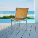 Hermosa Patio Dining Chair #color_Natural Weave/Silver Frame