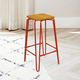 Hairpin Bar Stool with Solid Wood Seat #color_Red