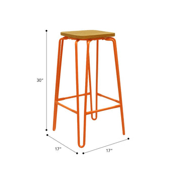 Hairpin Bar Stool with Solid Wood Seat #color_Orange